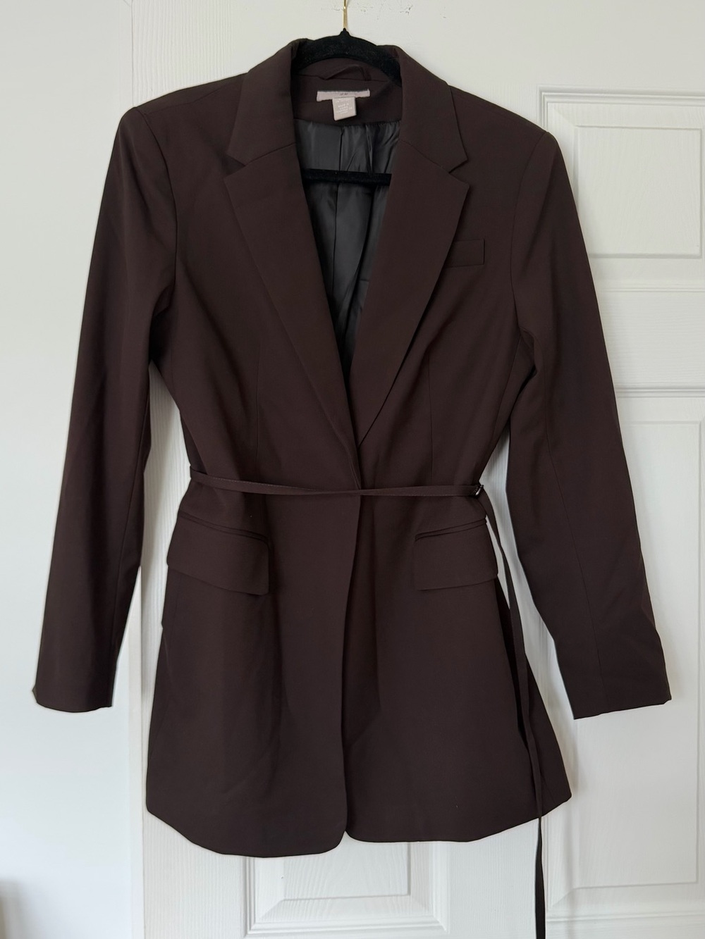 Women's Brown Belted Blazer Long Jacket